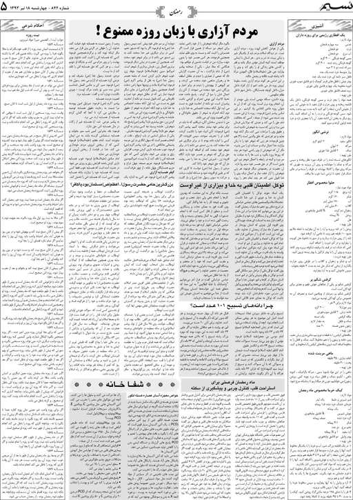 صفحه خانواده روزنامه نسیم شماره 842